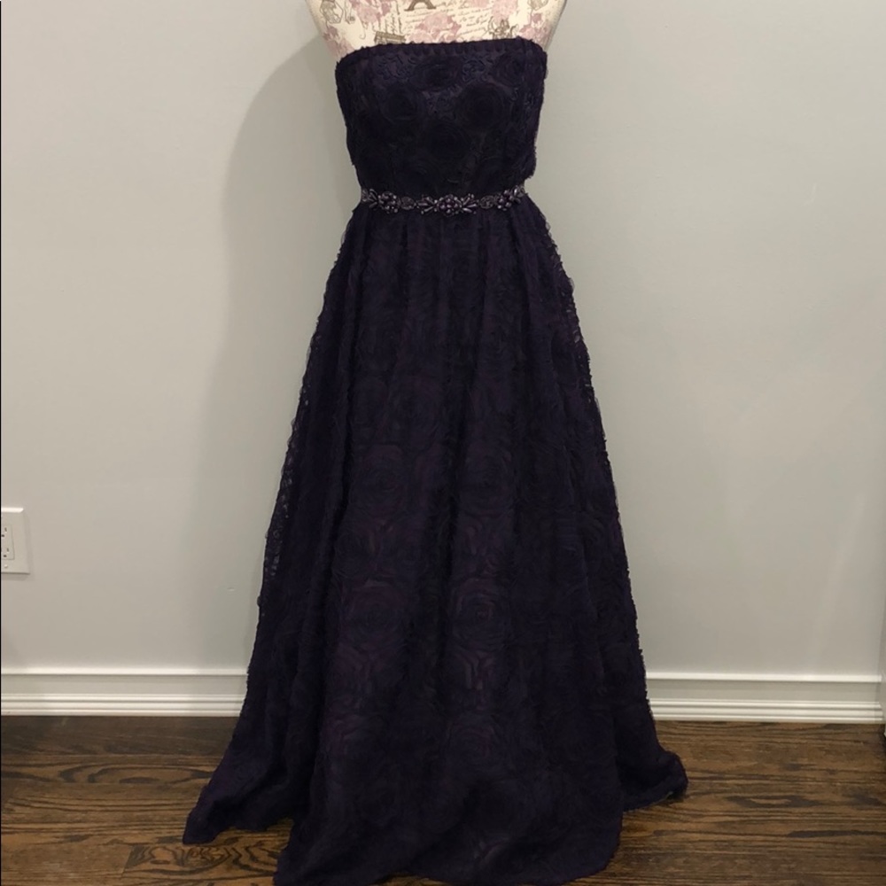 Adriana Papell Purple strapless evening gown